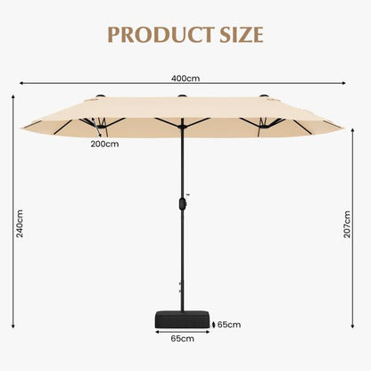 4m Double sided Patio Umbrella with Crank Handle for Garden Pool Backyard