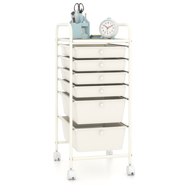 GiantexUK 6 Drawers Storage Trolley, Multipurpose Utility Rolling Cart on Wheels, Plastic Shelving Organizer Unit (6 Drawers, Transparent)