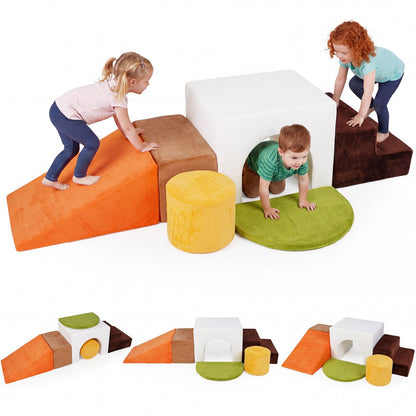 6 Pieces Foam Climbing Blocks for Kids with Slide and Tunnel for Toddlers 3+