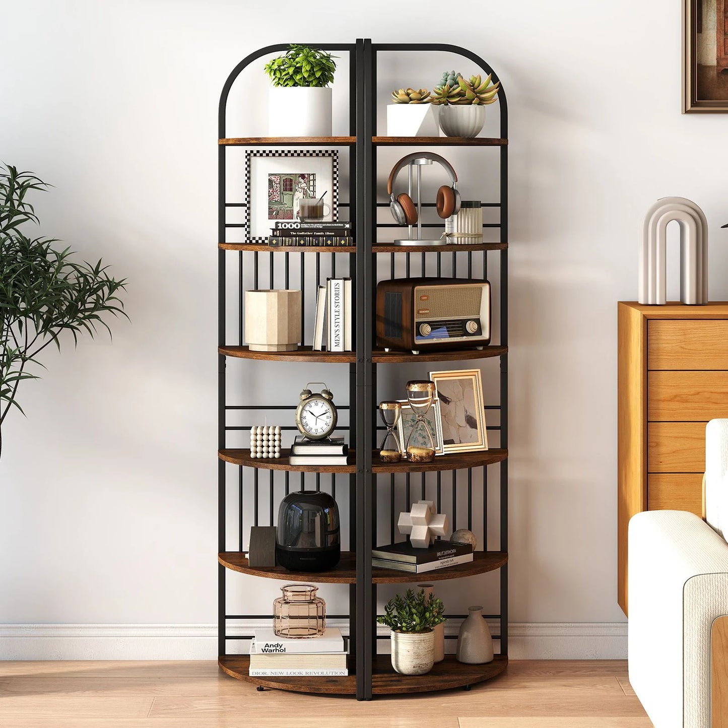 6-Tier Corner Shelf Tall Freestanding Corner Bookshelf with Heavy-duty Metal Frame
