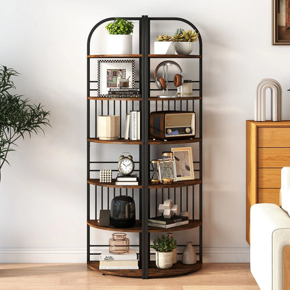 6-Tier Corner Shelf Tall Freestanding Corner Bookshelf with Heavy-duty Metal Frame