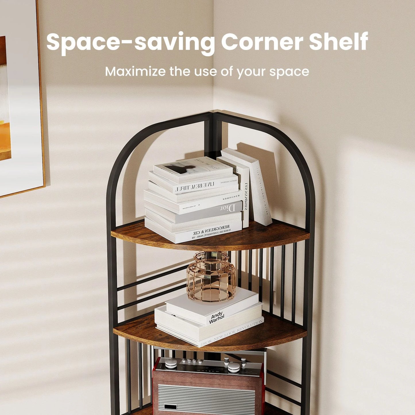 6-Tier Corner Shelf Tall Freestanding Corner Bookshelf with Heavy-duty Metal Frame