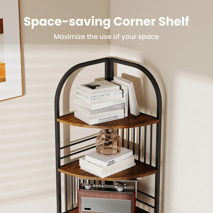 6-Tier Corner Shelf Tall Freestanding Corner Bookshelf with Heavy-duty Metal Frame