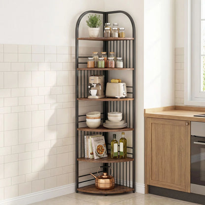 6-Tier Corner Shelf Tall Freestanding Corner Bookshelf with Heavy-duty Metal Frame
