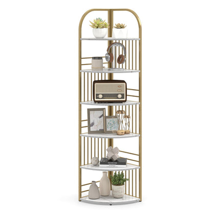 6-Tier Corner Shelf Tall Freestanding Corner Bookshelf with Heavy-duty Metal Frame
