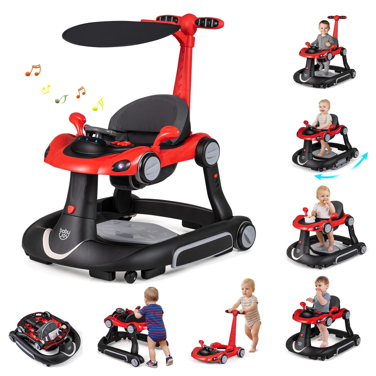 6-in-1 Baby Walker Toddler Push Car with Canopy and Wheels