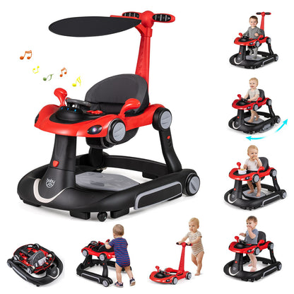 6-in-1 Baby Walker Toddler Push Car with Canopy and Wheels