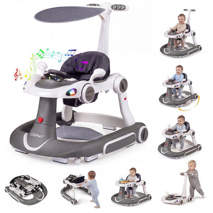 6-in-1 Baby Walker Toddler Push Car with Canopy and Wheels