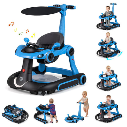6-in-1 Baby Walker Toddler Push Car with Canopy and Wheels