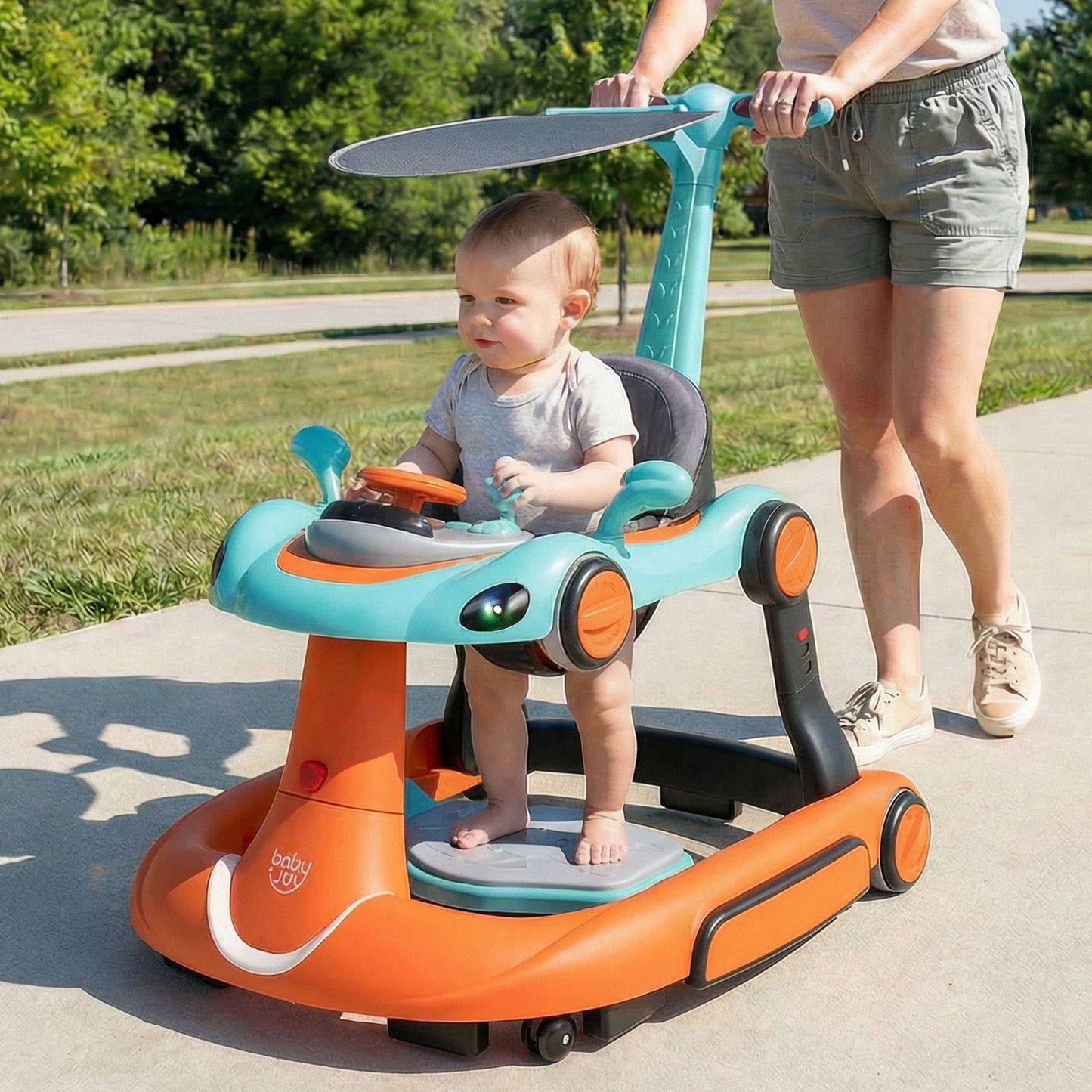 6-in-1 Baby Walker Toddler Push Car with Canopy and Wheels