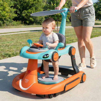 6-in-1 Baby Walker Toddler Push Car with Canopy and Wheels