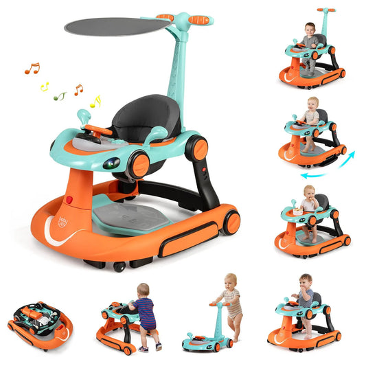 6-in-1 Baby Walker Toddler Push Car with Canopy and Wheels