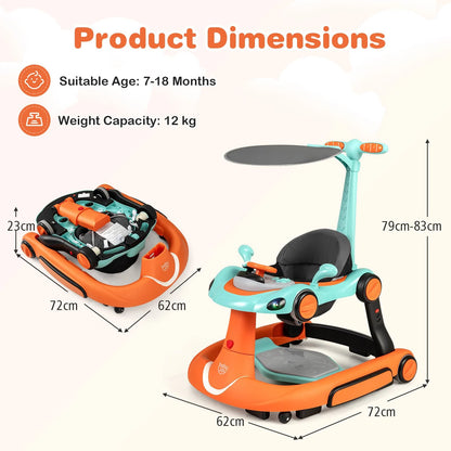 6-in-1 Baby Walker Toddler Push Car with Canopy and Wheels
