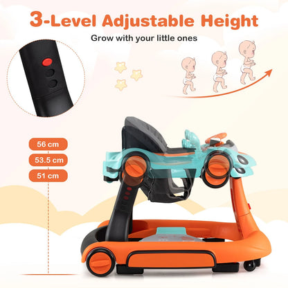 6-in-1 Baby Walker Toddler Push Car with Canopy and Wheels
