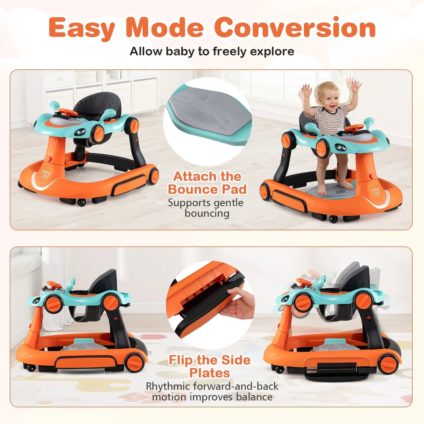 6-in-1 Baby Walker Toddler Push Car with Canopy and Wheels