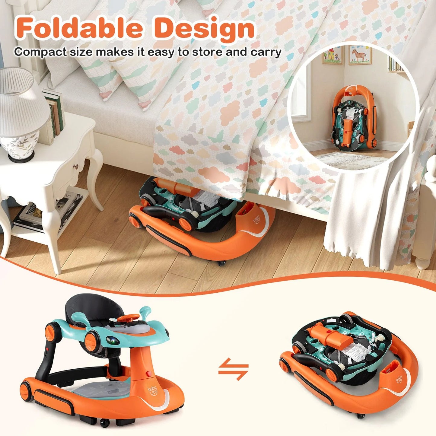 6-in-1 Baby Walker Toddler Push Car with Canopy and Wheels