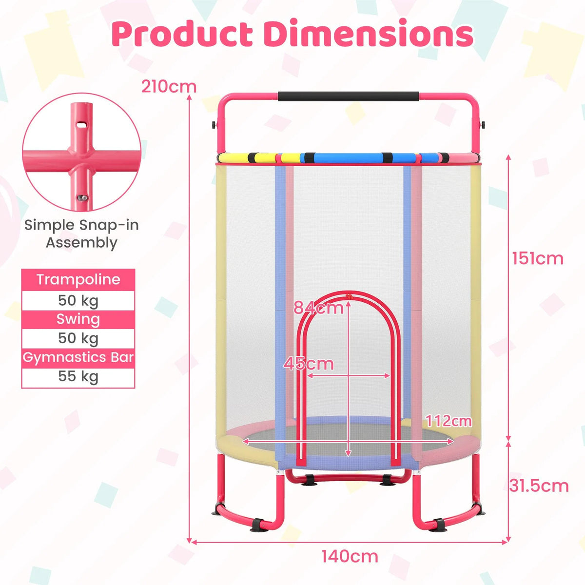 55”/61” Kids Trampoline, 6 in 1 Toddler Trampolines