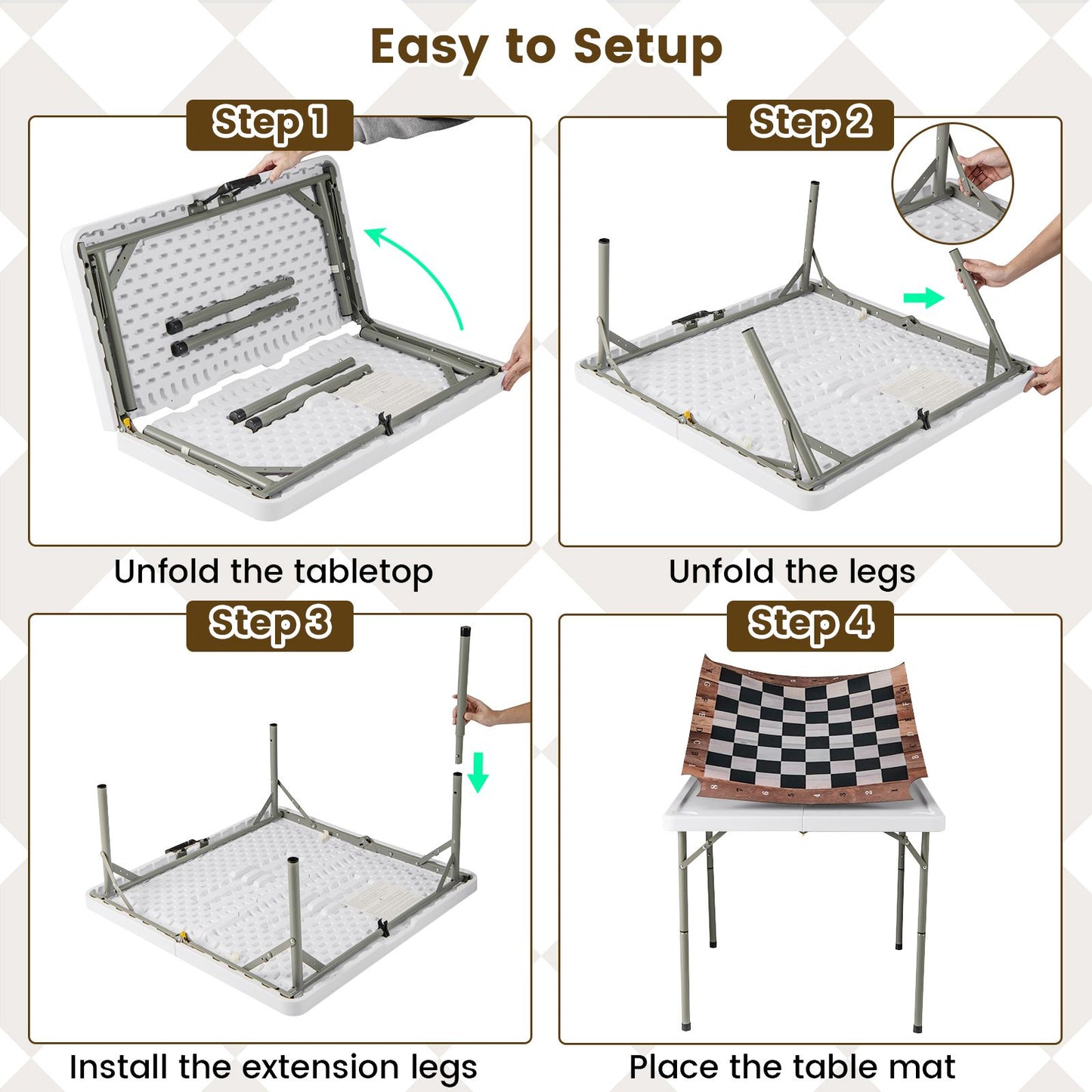 90 CM Folding Chess Table with Removable Table Mat