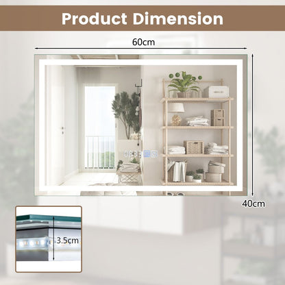 60 x 40/75 x 50 CM LED Wall Mounted Rectangle Mirror with 3-Color Dimmable Lights