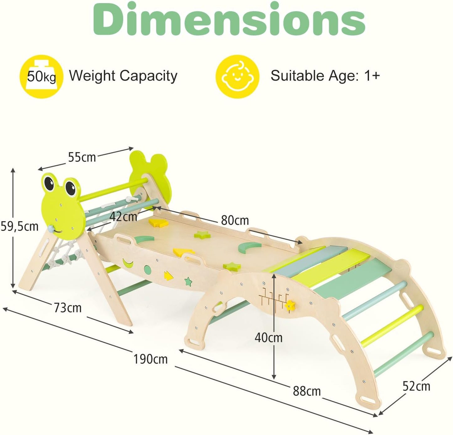 Toddler Climbing Frame, Kids Wooden Climber Toys Set with Arch, Reversible Ramp