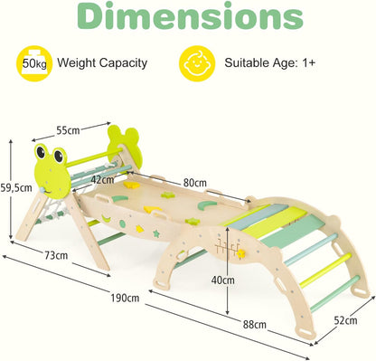 Toddler Climbing Frame, Kids Wooden Climber Toys Set with Arch, Reversible Ramp