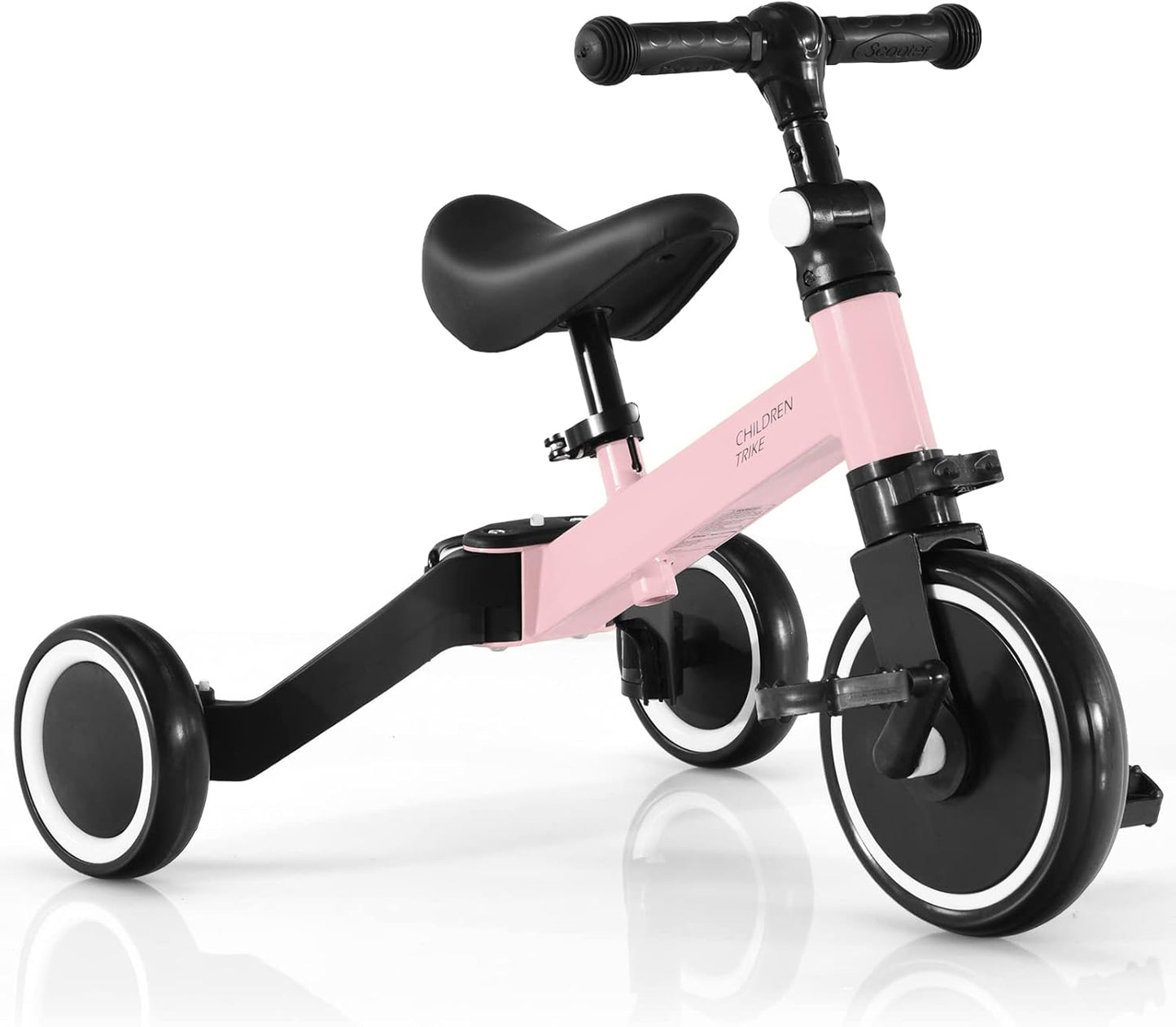 3 in 1 Kids Trike, Folding Baby Tricycle with Adjustable Handlebar and PU Seat