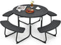 All Weather 8 Seater Picnic Table and Bench with Built-in Benches and Umbrella Hole