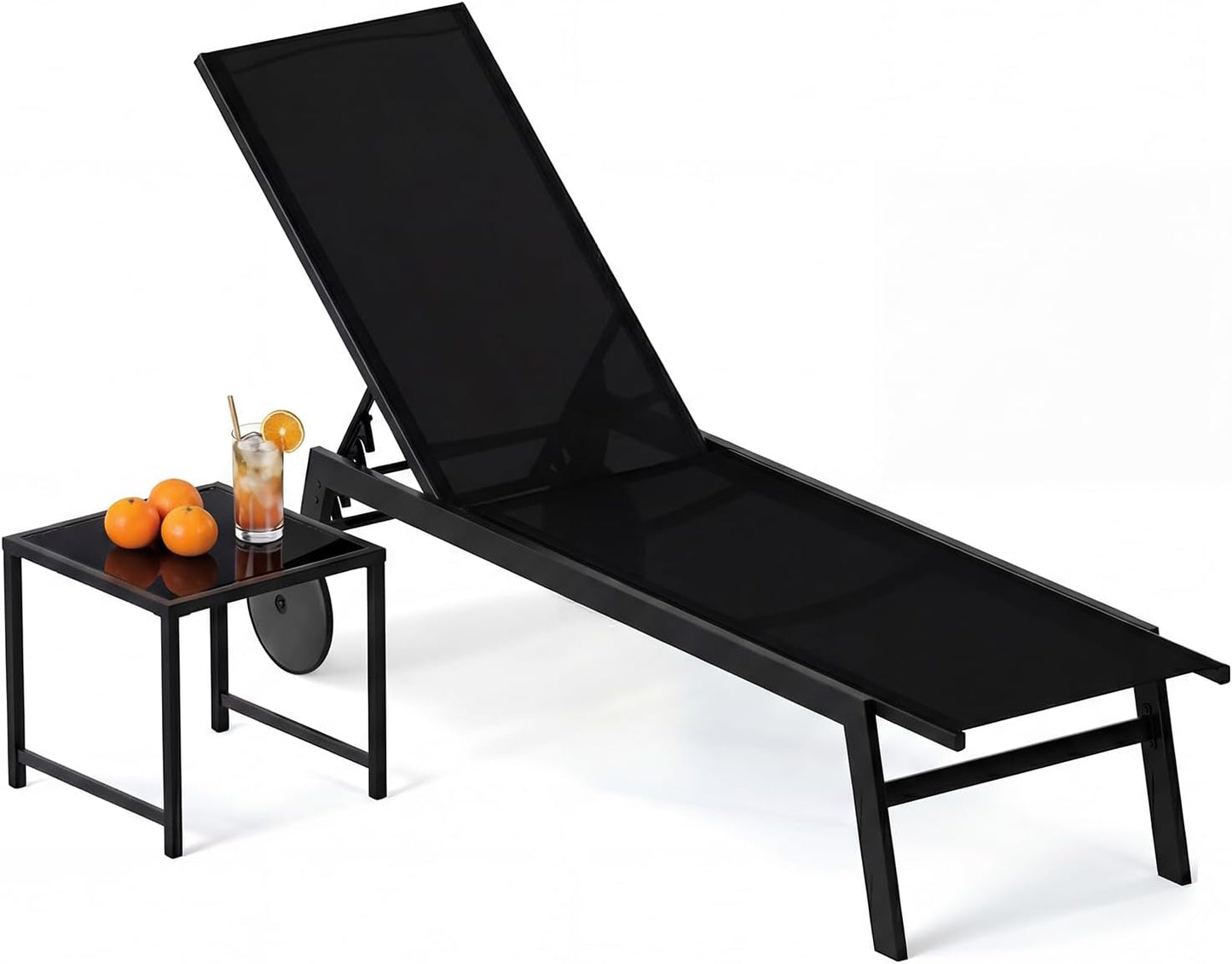Patio Chaise Lounge Chair with Wheels Outdoor Recliner with 6-Level Adjustable Backrest