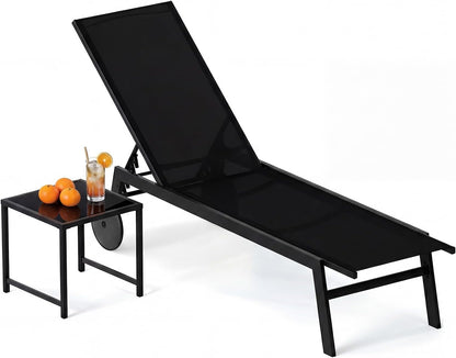 Patio Chaise Lounge Chair with Wheels Outdoor Recliner with 6-Level Adjustable Backrest