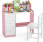 Kids Table and Chair Set, Wooden Children Desk and Chair with 3 Drawers