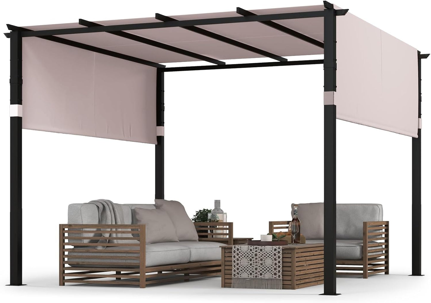 3 X 3M Metal Pergola with Retractable Roof with Sun Shade Canopy