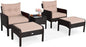 4-Seater Cushioned Sofa Chair with Glass Top Coffee Table and Footstool