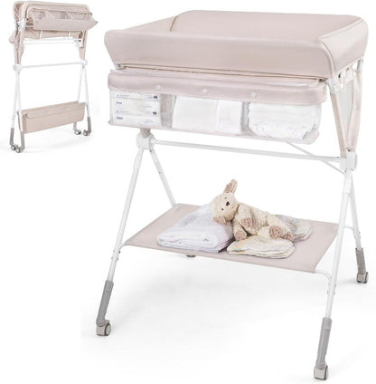 Diaper Changing Station with 3 Position Adjustable Level and 4 Universal Wheels