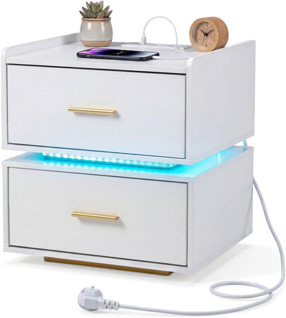 Nightstand with Charging Station and 2 Storage Drawers