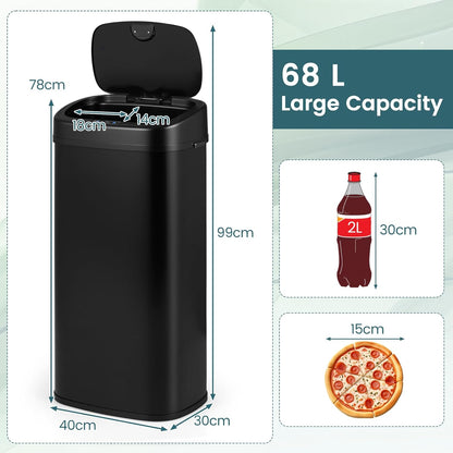 58L/68L Automatic Kitchen Bin, Dual-Zone Touchless Infrared Motion Sensor Waste Bin