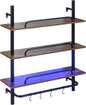 3-Tier Industrial Floating Shelves for Wall with 4 S-Shaped Hooks