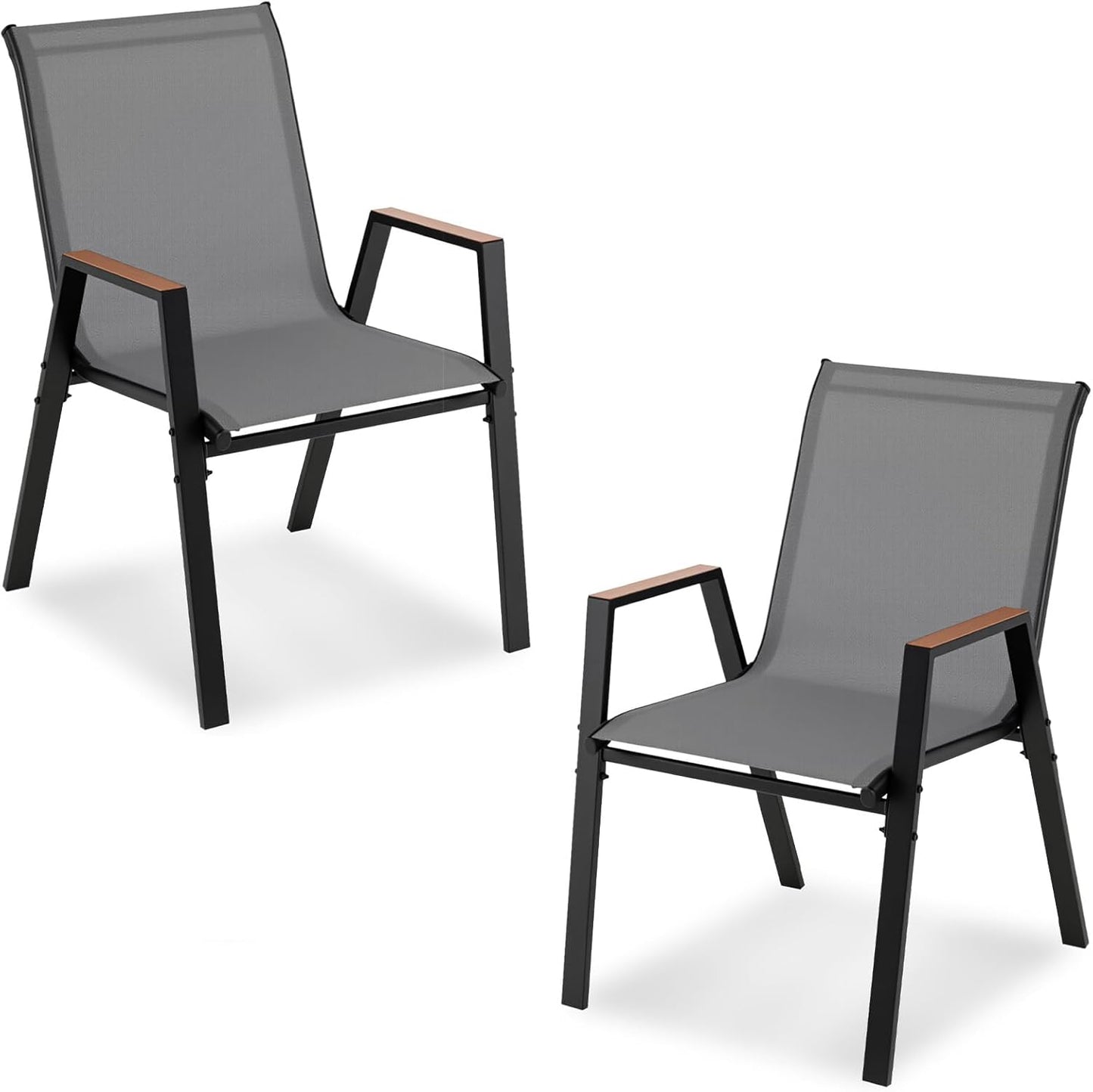 Garden Chairs Set of 2/4, Stackable Outdoor Dining Chairs with Armrests