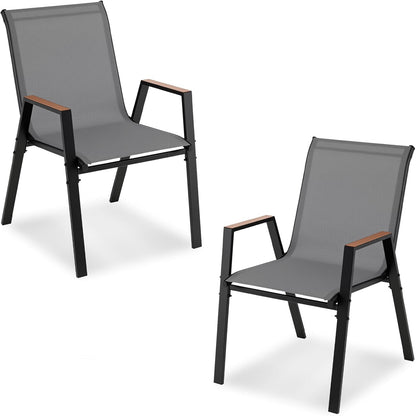 Garden Chairs Set of 2/4, Stackable Outdoor Dining Chairs with Armrests