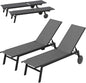 Patio Chaise Lounge Chair with Wheels Outdoor Recliner with 6-Level Adjustable Backrest