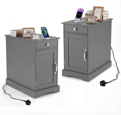 End Table Narrow Nightstand Bedside Table with Charging Station