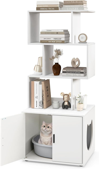 2 in 1 Hidden Cats Washroom Furniture with 3 Storage Shelves