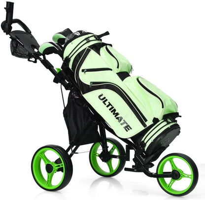 Golf Push Pull Cart with Storage Bag and Foot Brake