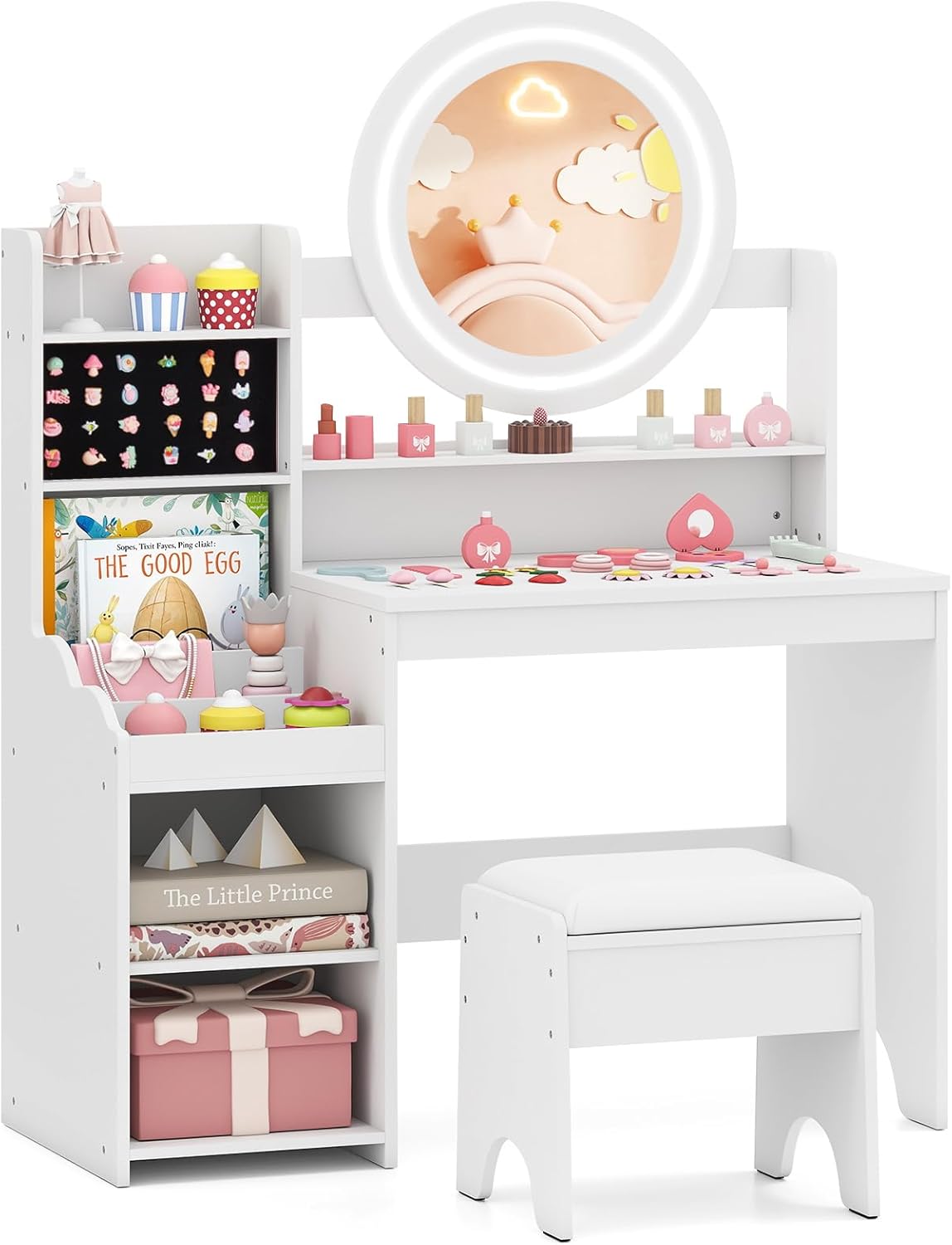 Kids Dressing Table, Girls Vanity Set with Lighted Mirror