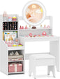 Kids Dressing Table, Girls Vanity Set with Lighted Mirror