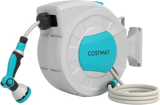 Retractable Hose Reel 20+2M, 10 in 1 Nozzle Wall Mounted Garden Hose with 180° Swivel Bracket