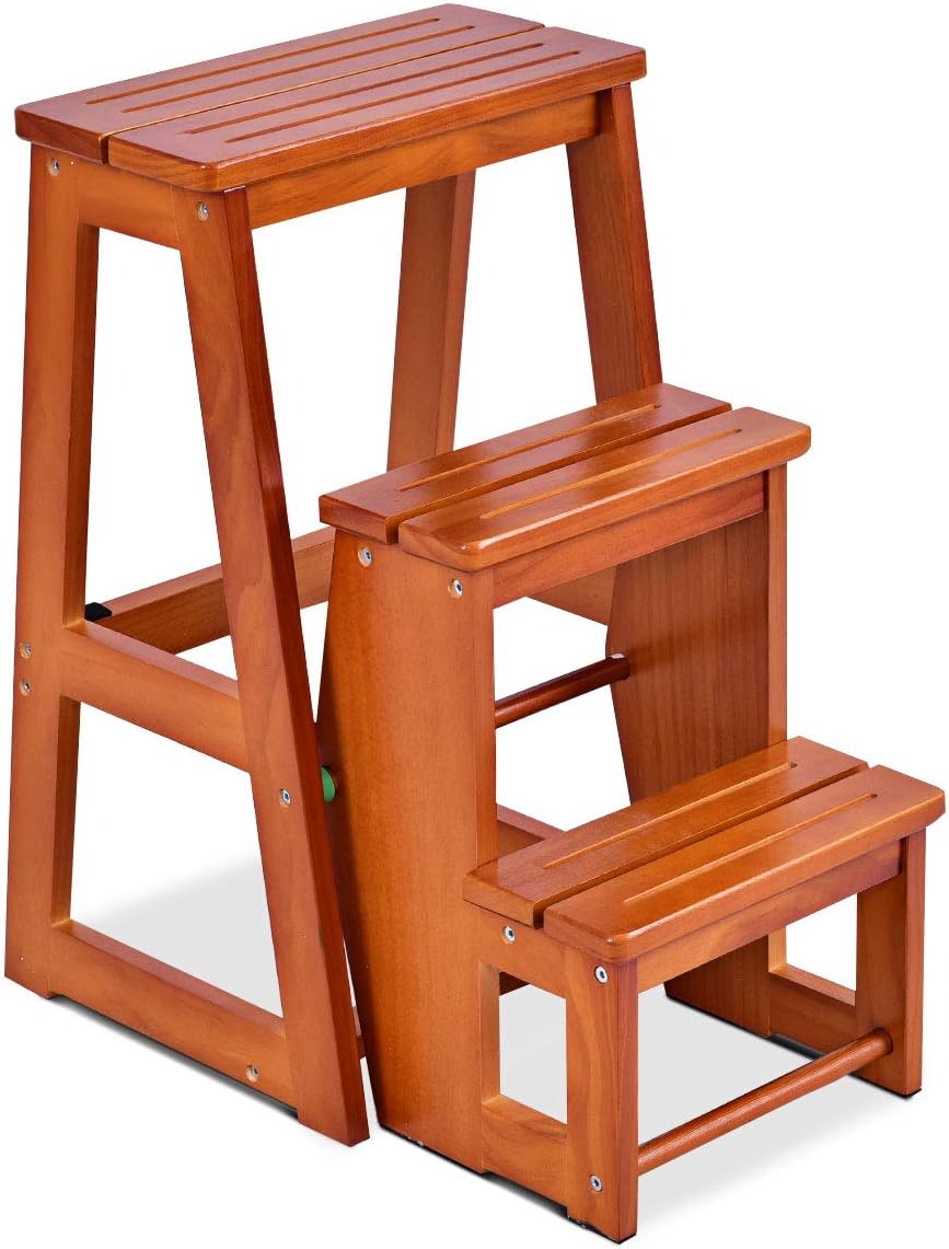 Folding 3 tier Step Stool Wooden Folding Stepladder Shelf