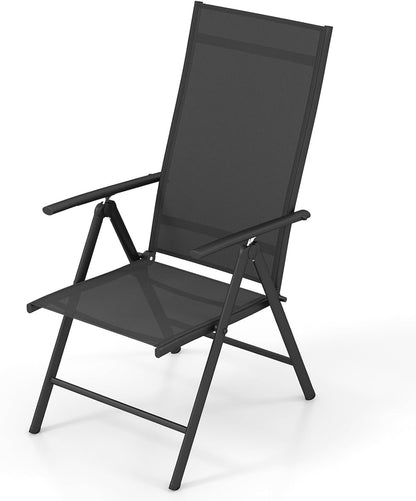Patio Folding Dining Chairs Outdoor Sling Chairs with 7-Level Adjustable High Backrest