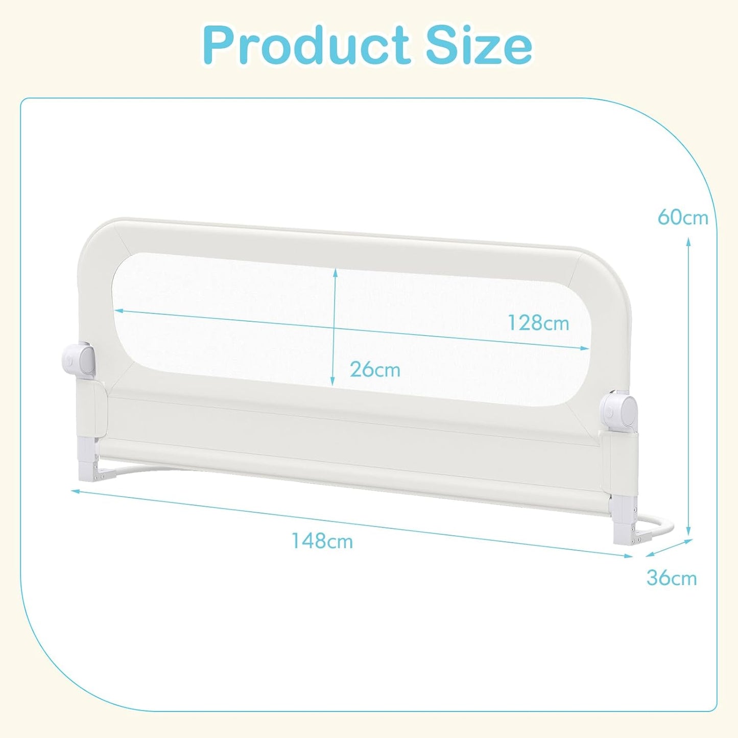 80/120/148/178/198 cm Long Adjustable Baby Bed Rail Guard with Extra Buckle