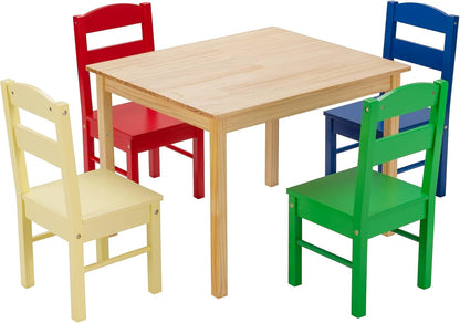 5pcs Activity Wooden Children Desk Chair Set for Preschool Girls Boys