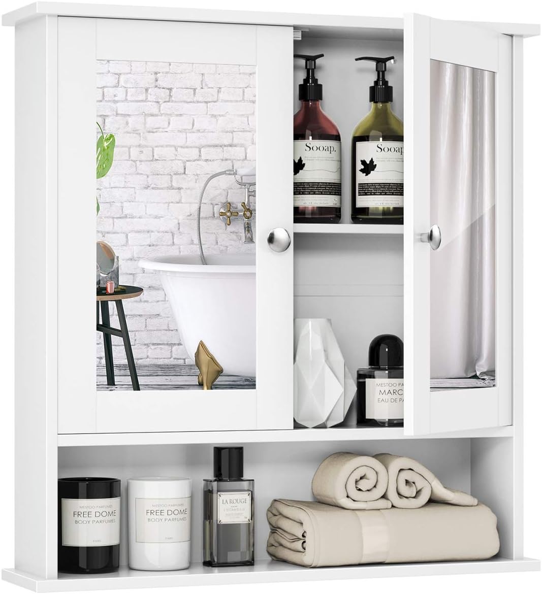 Double Door Wall Mounted Storage Cupboard with Adjustable Shelf and Compartment